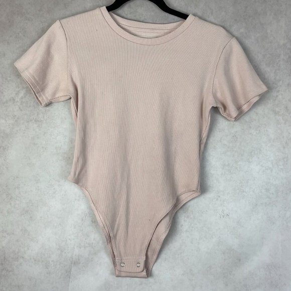 Summi Summi Ribbed T-Shirt Short Sleeve Bodysuit Size XS Light Pink - Picture 1 of 8